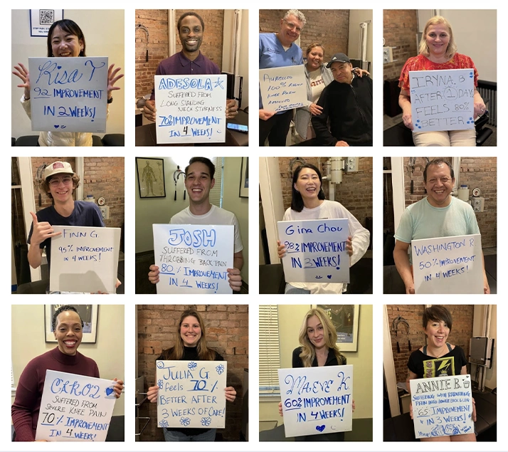 Collage Of Chiropractor Taras Odulak With Patients Holding Testimonials